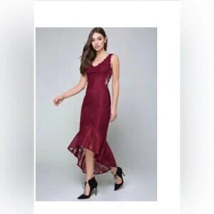 NWT Bebe All Over Lace Mermaid Wine Maxi Length Formal Evening Cocktail Gown 0